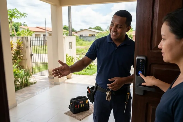 Chaveiro apresentando uma fechadura digital em Boa Vista.