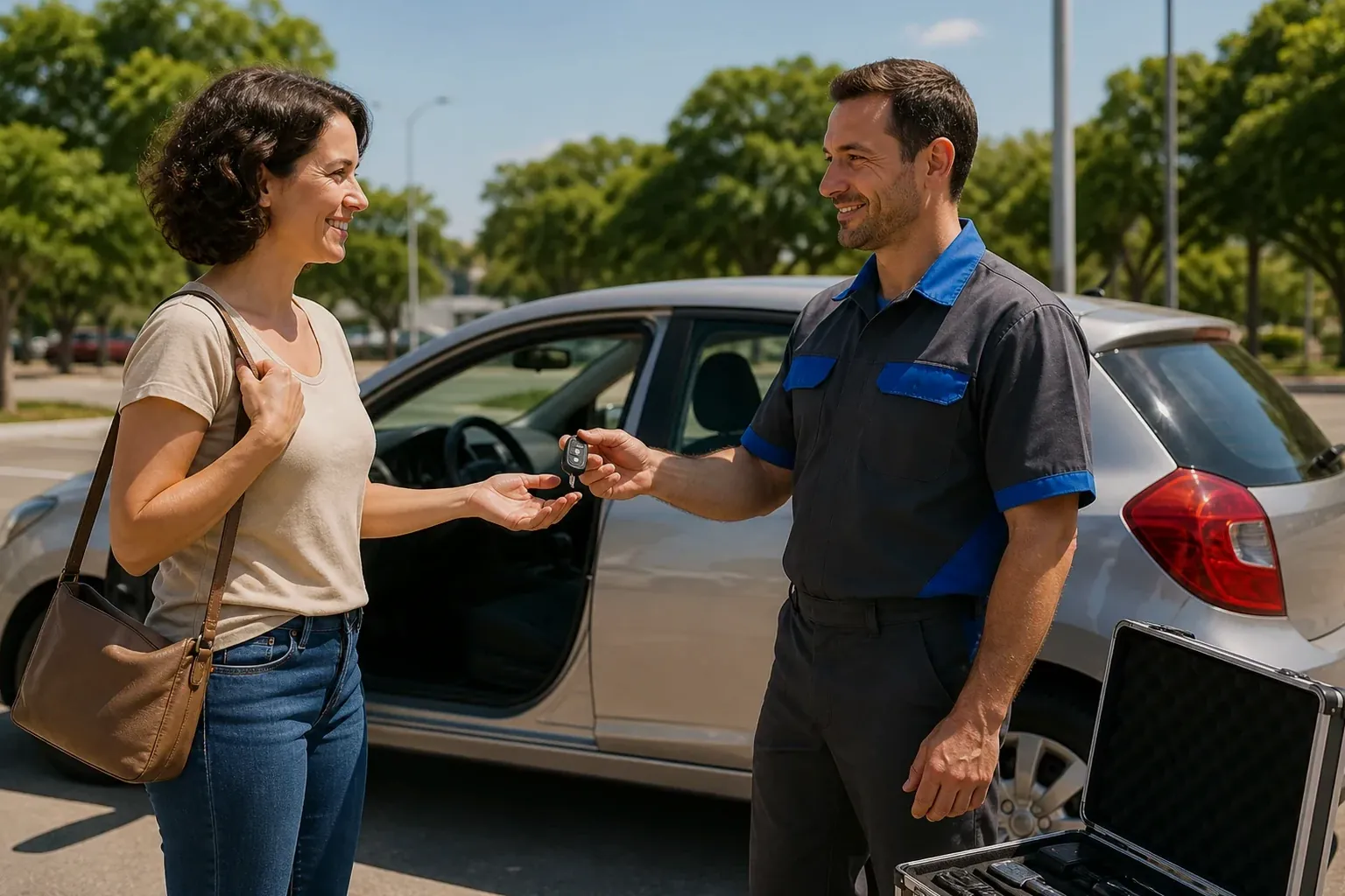 Chaveiro usando ferramentas adequadas para abrir um carro em Boa Vista.